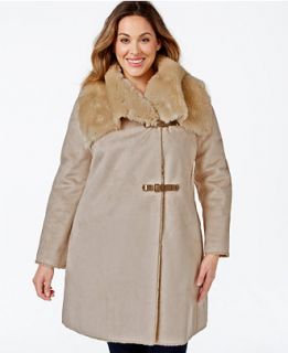 Calvin Klein Plus Size Faux Shearling Buckled Wrap Coat   Coats