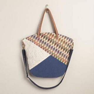 Large Denim Bag with Ivory Crochet