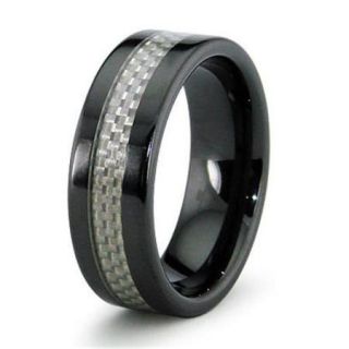 EWC R40006 105 Ceramic Ring with Carbon Fiber Inlay 8mm   Size 10. 5