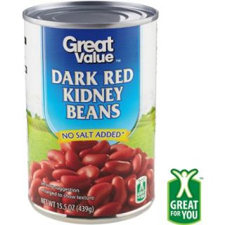 Great Value No Salt Added Dark Red Kidney Beans, 15.5 oz