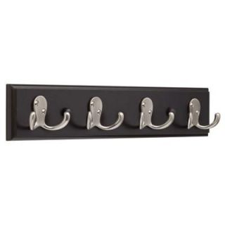 Liberty 16 in. Black and Satin Nickel Double Prong Robe Hook Rack 139637