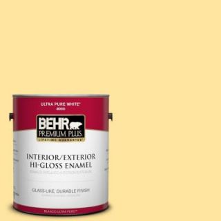 BEHR Premium Plus 1 gal. #340B 4 Lemon Drops Hi Gloss Enamel Interior/Exterior Paint 840001