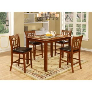 piece Dark Oak/ Faux Marble Inlay Table and Chairs Set  