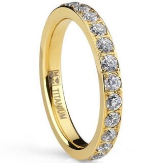 Oliveti Goldplated Titanium Round cut Cubic Zirconia Comfort Fit Eternity Band (3 mm) Size 4