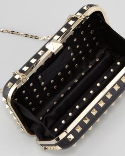 Valentino Rockstud Leather Minaudiere Clutch Bag, Black