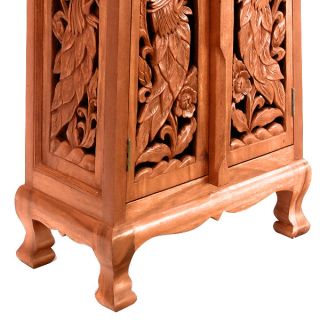 Handmade Acacia 40 Exotic Peacocks Storage Cabinet / End Table by EXP