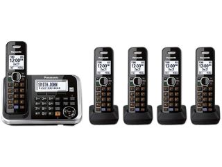 Panasonic KX TG7875B 1.9 GHz DECT 6.0 5X Handsets Bluetooth Cordless Phone with Integrated Answering Machine and 5 Handsets Integrated Answering Machine