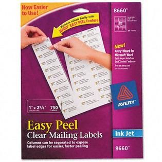 Avery Ink Jet Address Labels, 1 x 2 5/8, Clear, 750/Pack   Office