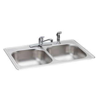 Elkay 33 in x 22 in Durable Satin Double Basin Stainless Steel Drop In Kitchen Sink