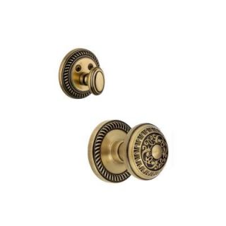 Grandeur Newport Single Cylinder Vintage Brass Combo Pack Keyed Differently with Windsor Knob and Matching Deadbolt NEWWIN 68 VB KD