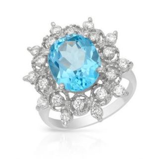 Cocktail Ring with 5.6ct TW Diamonds and Topaz Crafted in 14K White