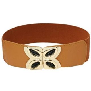 Woman Butterfly Style Metal Interlock Buckle Cinch Belt Stretchy Waistband Brown