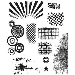 Bitty Grunge Six piece Three hole punched Rubber Stamp Set