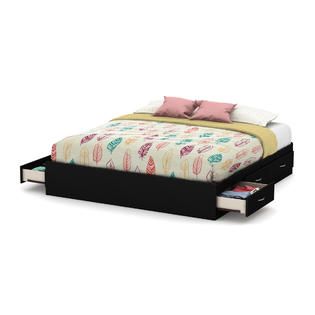 South Shore Step One King Platform Bed (78) with 6 Drawers Pure Black