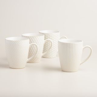 White Textured Stoneware Mugs Set of 4