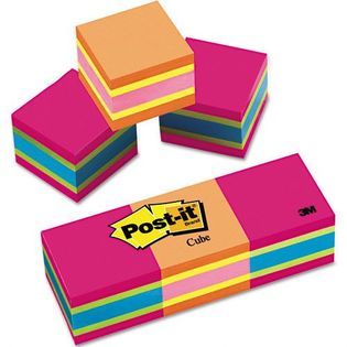 Post it 2 x 2 Note Cube, Ultra Colors, 3 400 Sheet Pads   Office
