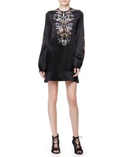 Nanette Lepore Long Sleeve Embroidered Shift Dress, Black Multi