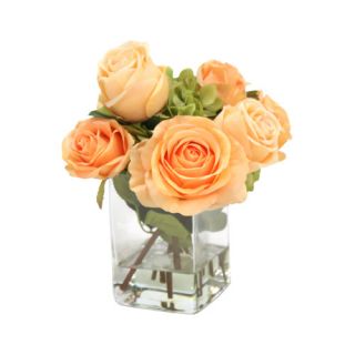Distinctive Designs Waterlook Silk Roses and Hydrangeas in Glass Vase