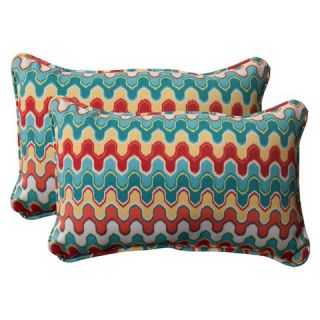 Outdoor 2 Piece Lumbar Toss Pillow Set   Red/Turquoise Chevron