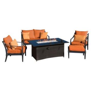 RST Brands Astoria 5 Piece Love and Club Patio Fire Pit Seating Set with Tikka Orange Cushions OP ALOSS5FT AST TKA K