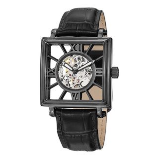 Stuhrling Original Mens Winchester Square Black Bezel Leather Strap