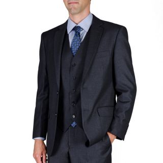 Mens Dark Charcoal Grey 2 Button Vested Suit
