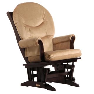 Dutailier Ultramotion Espresso Wood Glider with Light Brown Upholstery