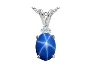 2.06 cttw Tommaso Design(TM) Genuine Created Oval Star Sapphire and Diamond Pendant in 14k White Gold