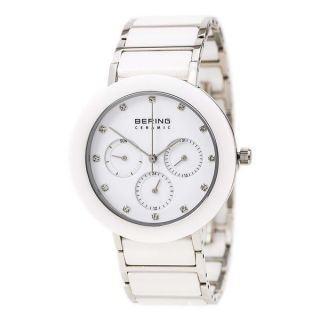 Bering Womens Chronograph Silver Tone White Ceramic Watch 11438 754