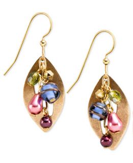 Silver Forest Earrings, Gold Tone Multi Color Cascading Bead Drop