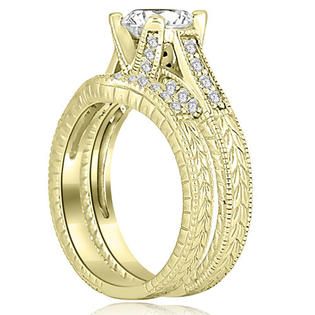 AMCOR   1.50 cttw. 18K Yellow Gold Antique Cathedral Round Cut Diamond