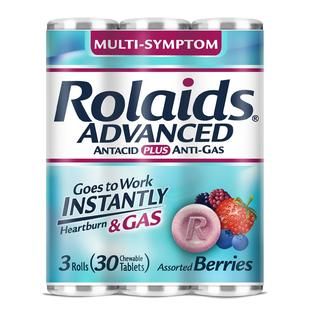 Rolaids Advanced Antacid plus Anti Gas Tablets 10ct 3 roll pack