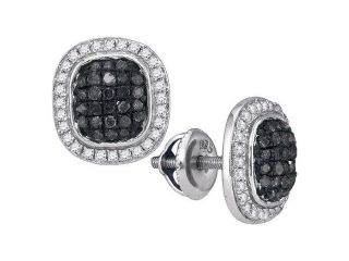 10K White Gold 0.55ctw Decorated Shiny Black Diamond Micro Pave Cushion Earring