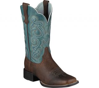 Womens Ariat Quickdraw   Brown Oiled Rowdy/Sapphire Blue Full Grain Leather