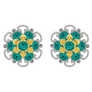 Lucia Costin Gold Over Sterling Silver Stud Green Crystal Earrings