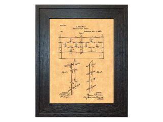 Barb Wire Fence Patent Art Print in a Rustic Oak Wood Frame