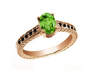 1.13 Ct Oval Green Peridot Black Diamond 18K Rose Gold Ring