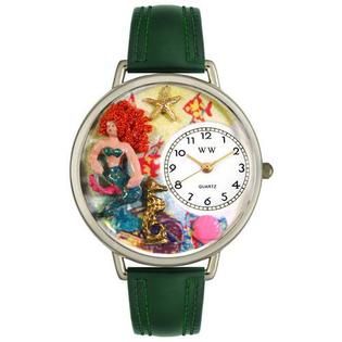 Whimsical Gifts Mermaid Hunter Green Leather And Silvertone Watch #