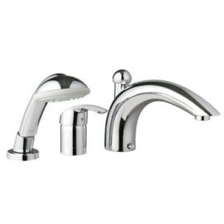 GROHE Eurosmart 3 Hole Single Handle Deck Mount Roman Tub Faucet with Hand Shower in StarLight Chrome 32644001