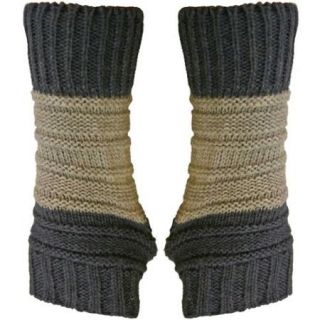 Luxury Divas Blue & Grey Block Stripe Two Tone Fingerless Knit Gloves