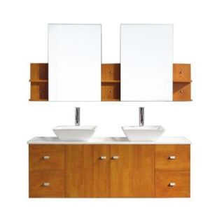 Virtu USA Clarissa 61.02 in. W x 22.05 in. D x 20.87 in. H Honey Oak Vanity With Stone Vanity Top With White Basin and Mirror MD 457 S HO