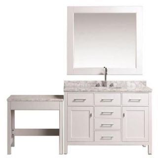 Design Element London 48 in. W x 22 in. D Vanity in White with Marble Vanity Top in Carrara White, Mirror and Makeup Table DEC076C W_MUT W