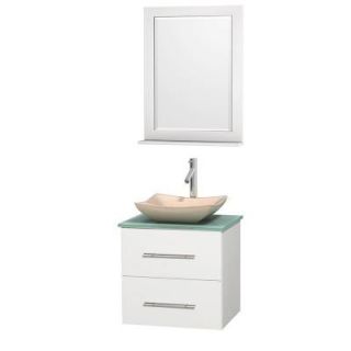 Wyndham Collection Centra 24 in. Vanity in White with Glass Vanity Top in Green, Ivory Marble Sink and 24 in. Mirror WCVW00924SWHGGGS2M24