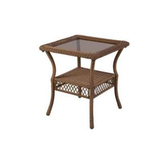 Hampton Bay Spring Haven Brown All Weather Wicker Patio Side Table 66 20307