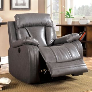 Furniture of America Hurshel Grey Faux Leather Recliner