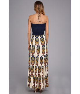 tbags los angeles tiered long dress w wooden neck emb cont navy tube top co6 print