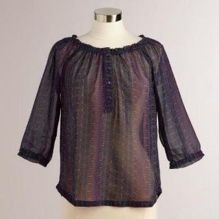 Ruched Purple Kira Peasant Blouse