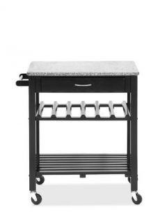 Quebec Black Wheeled Modern Kitchen Cart with Granite Top by Design Studios