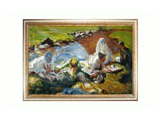 Art Reproduction Oil Painting   Dolce Far Niente with Tuscan Crackle Frame   Gold Finished Wood with White Crackle Accent   30" X 42"   Hand Painted Framed Canvas Art