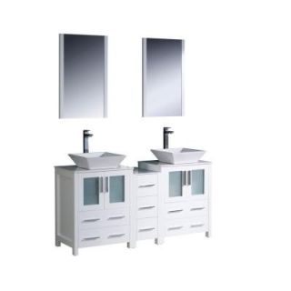Fresca Torino 60 in. Double Vanity in White with Glass Stone Vanity Top in White and Mirrors FVN62 241224WH VSL
